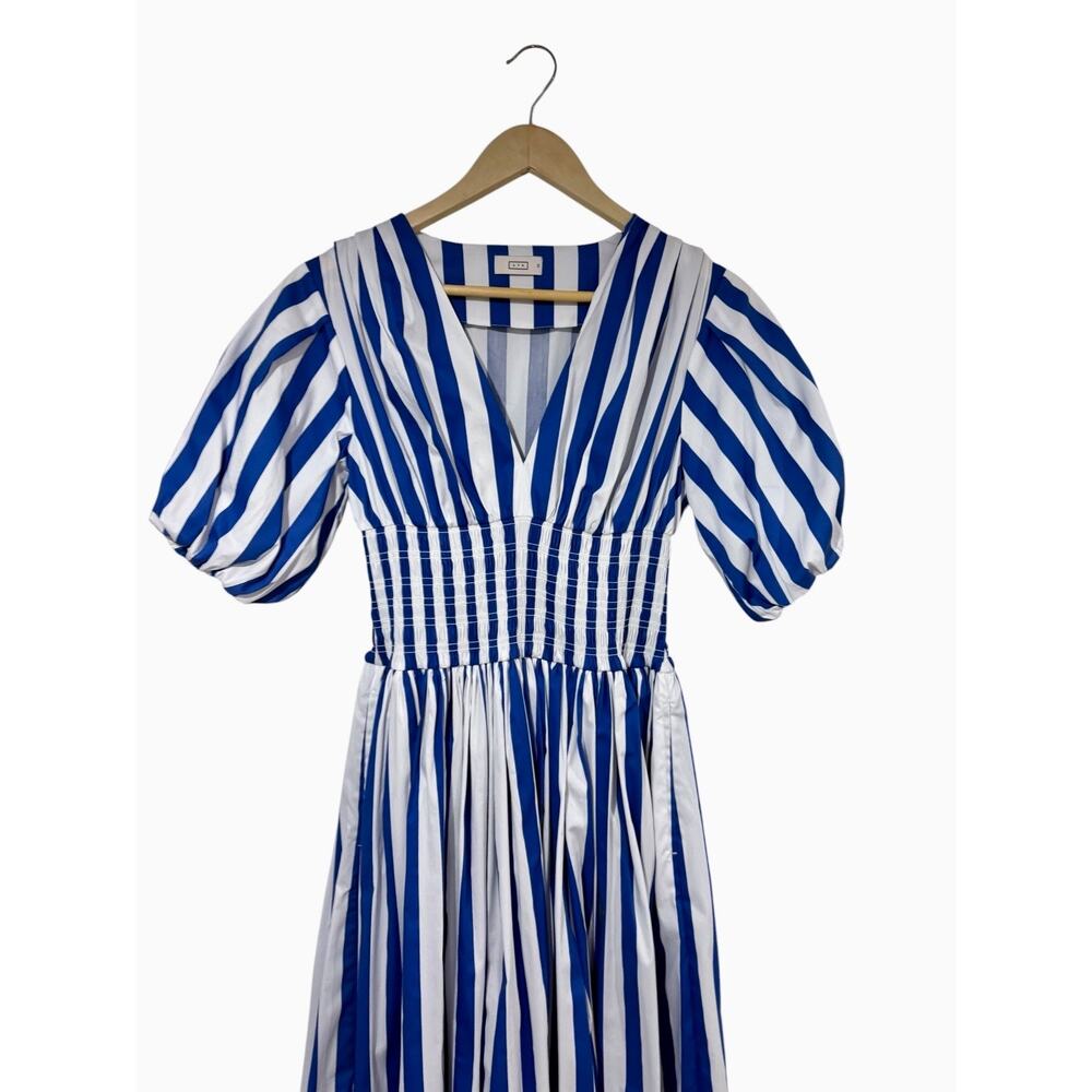 AYR The Extra Extra Puff Sleeve Midi Dress in Blue Stripe Women's XS - Picture 4 of 9